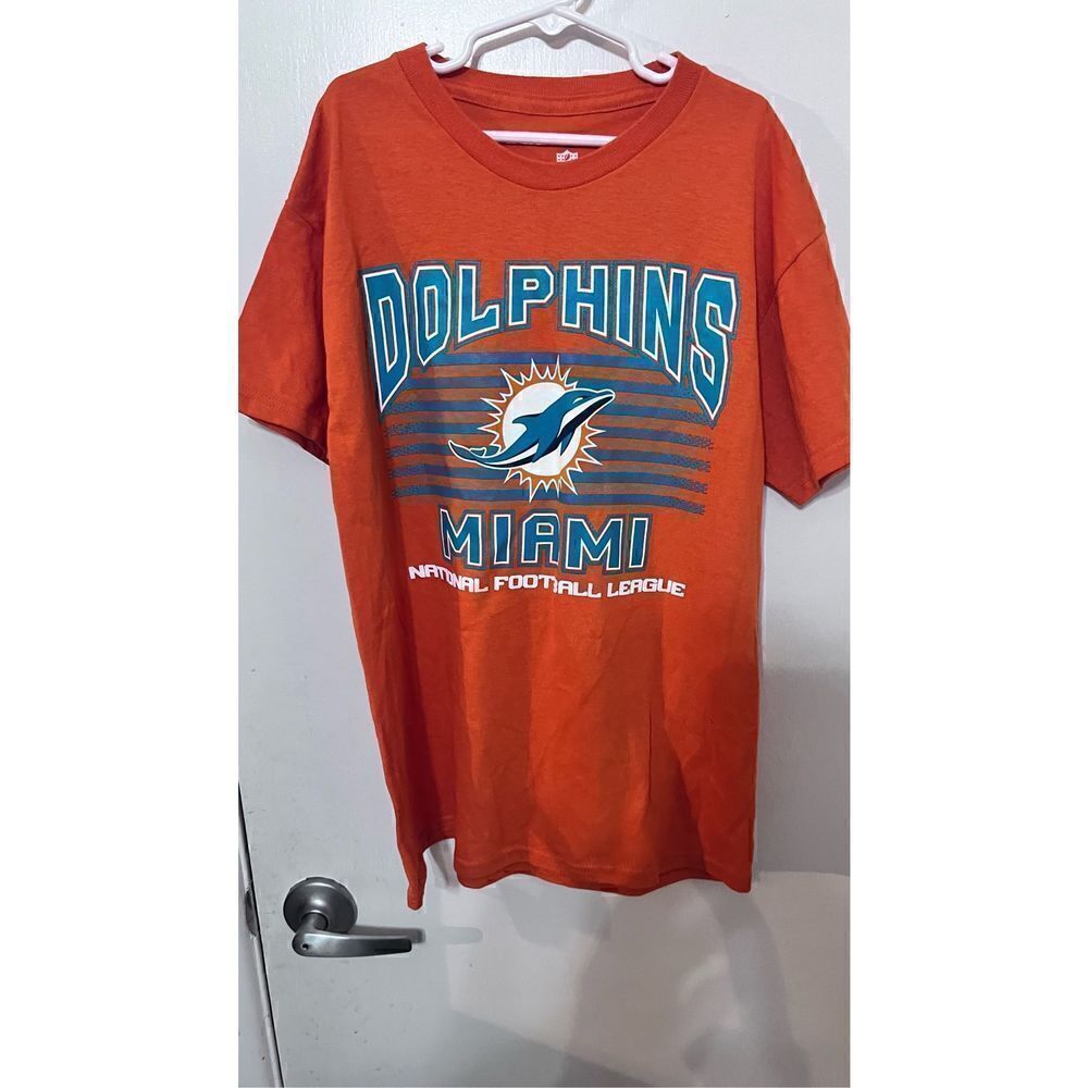 NFL MIAMI DOLPHINS ORANGE BLUE T SHIRT NEW YOUTH SIZE 14/16 NEW